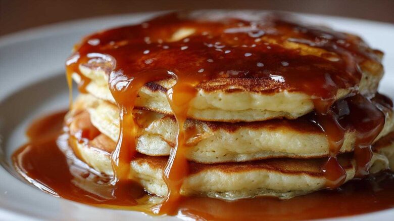 Applesauce Pancakes with Caramel Syrup