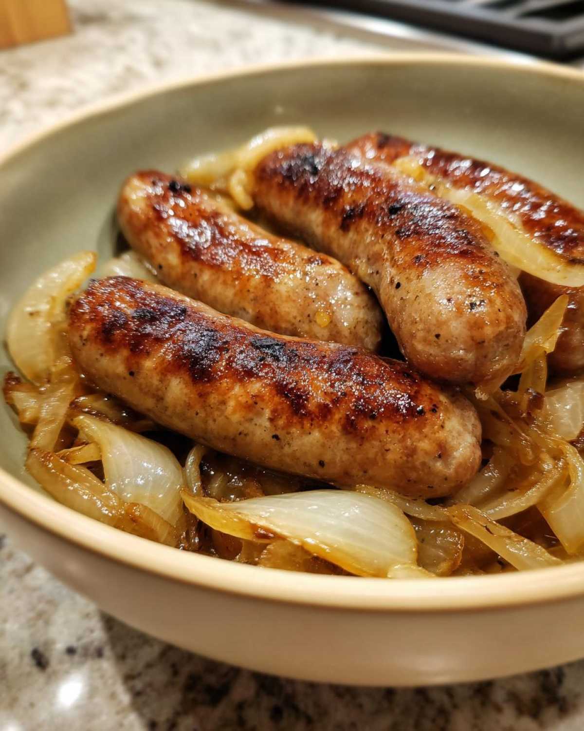 Beer-Braised Bratwurst with Onions - detail 1