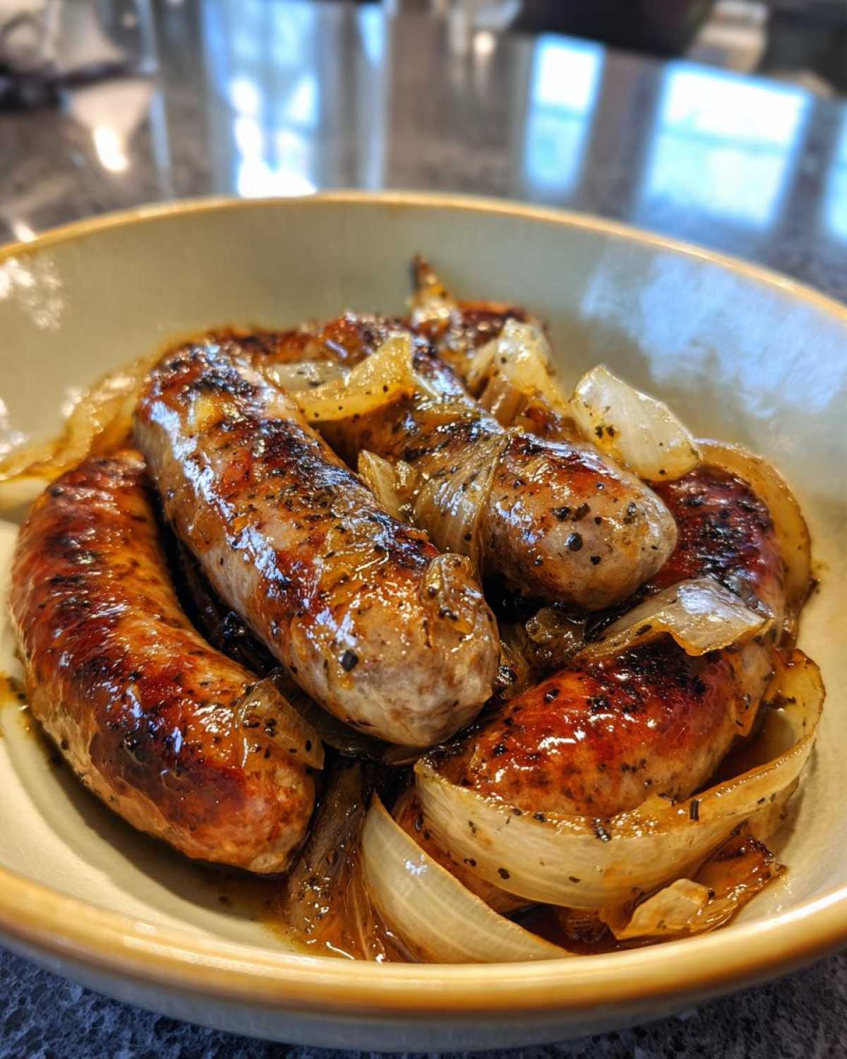 Beer-Braised Bratwurst with Onions - detail 2