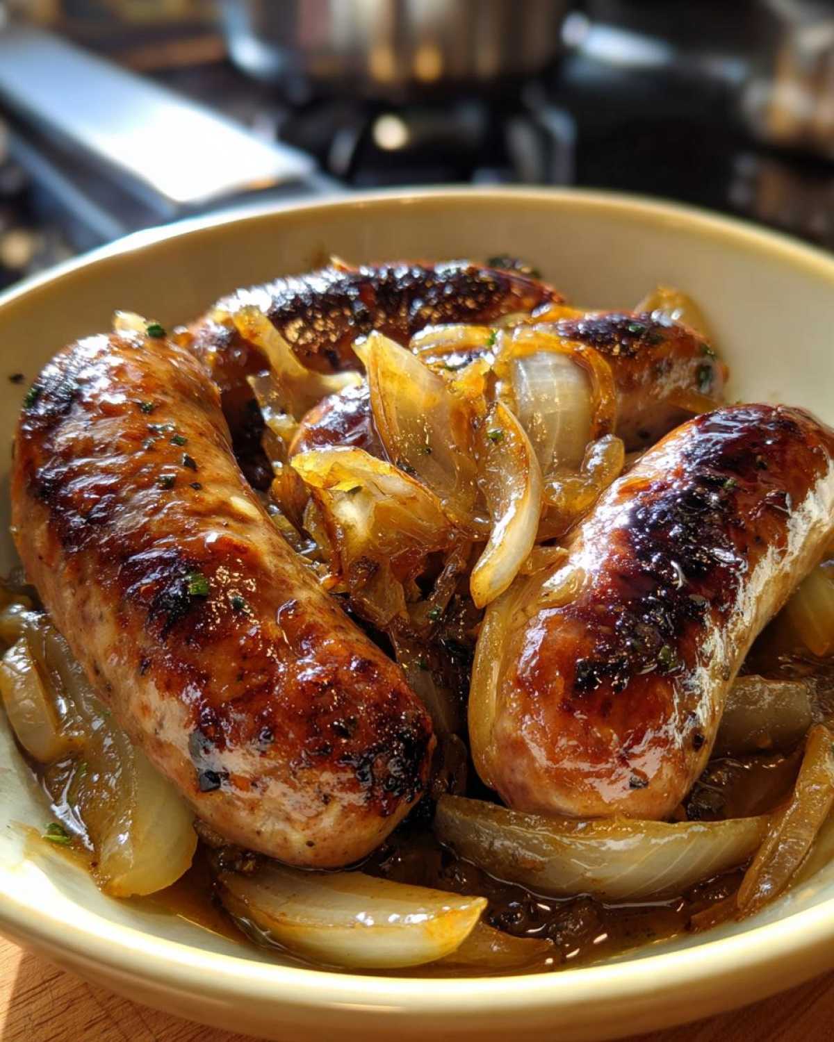 Beer-Braised Bratwurst with Onions - detail 4
