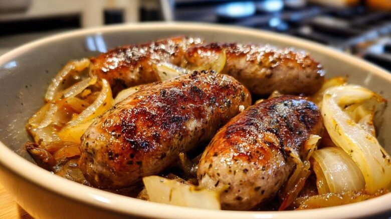 Beer-Braised Bratwurst with Onions
