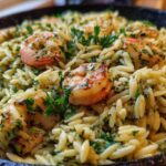 Pesto Shrimp Orzo Skillet