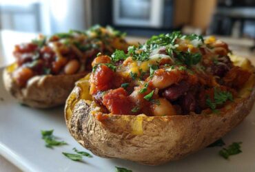 Vegetarian Chili Stuffed Potatoes