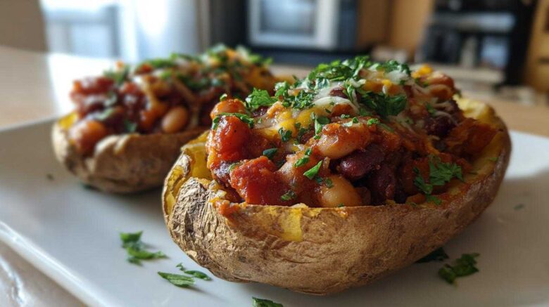 Vegetarian Chili Stuffed Potatoes